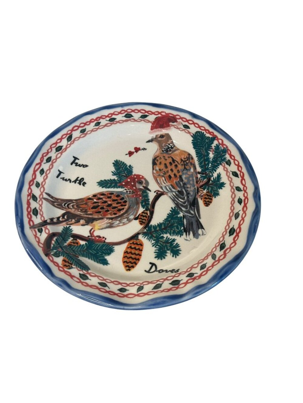 Anthropologie Nathalie Lete 12 Days of Christmas Two Turtle Doves Plate 8" Diame